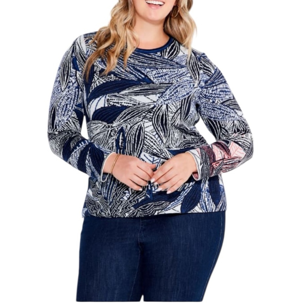 NIC+ZOE Blue and White Patterned‎ Sweater